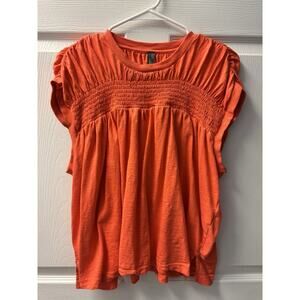 Orange Anthropologie Shirt with Smocking Detail M
